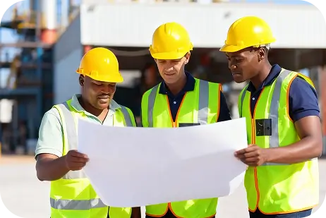 Construction workers collaborating